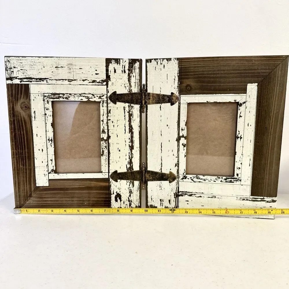 Distressed Wood Grain Bi-Fold Frame for 3.5" x‎ 5.5" Photo Holder 9.5”x11.5” - Picture 6 of 9